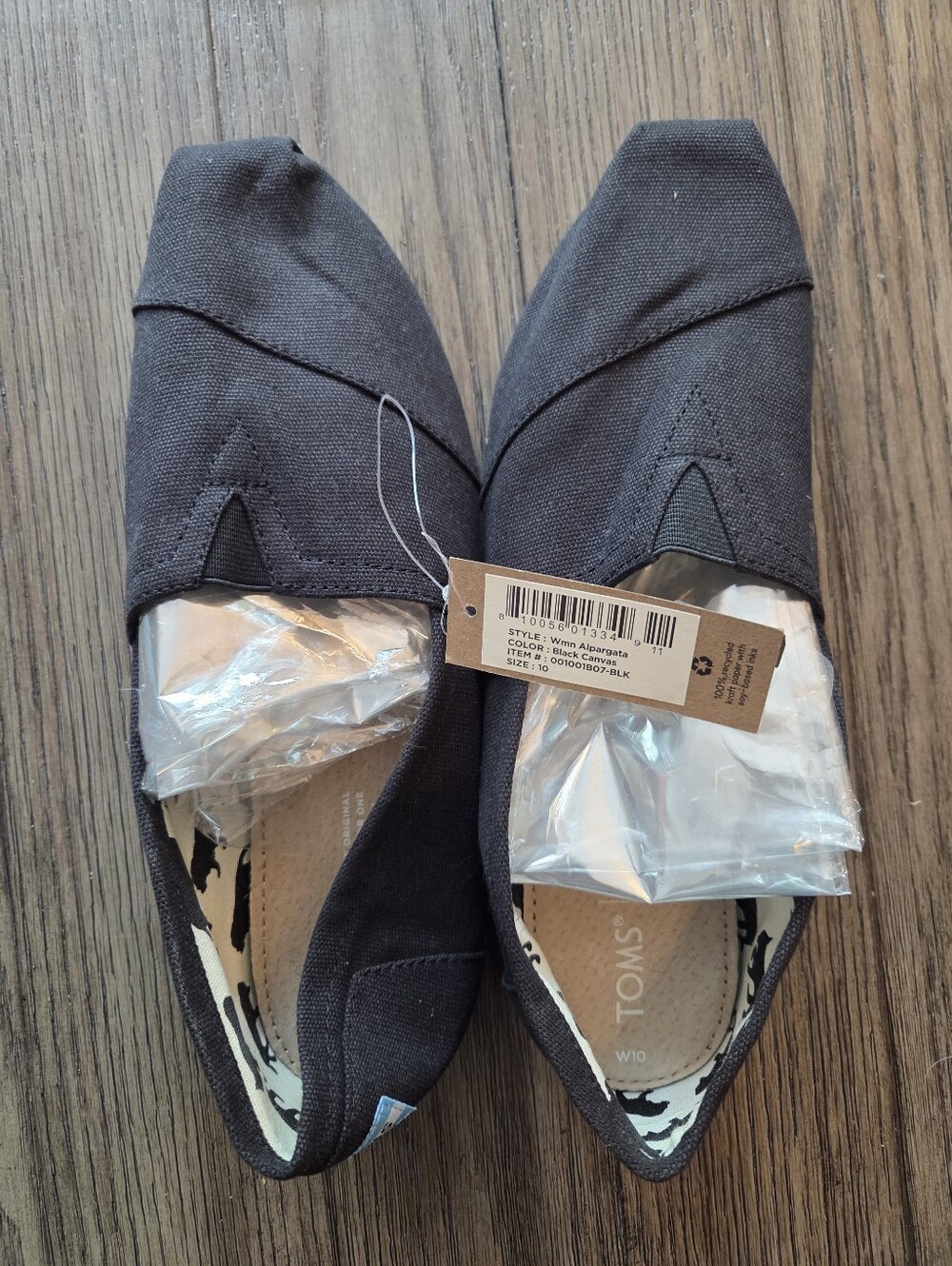 NWT TOMS Women’s Alpargata Black Canvas Slip-On Flats - Size 10